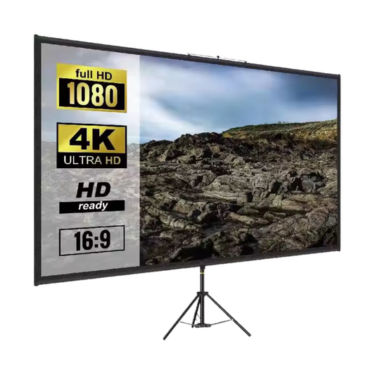 C-Series Tripod Projector Screen – 4K HD 16:9, Foldable Stand CinemoraPro™