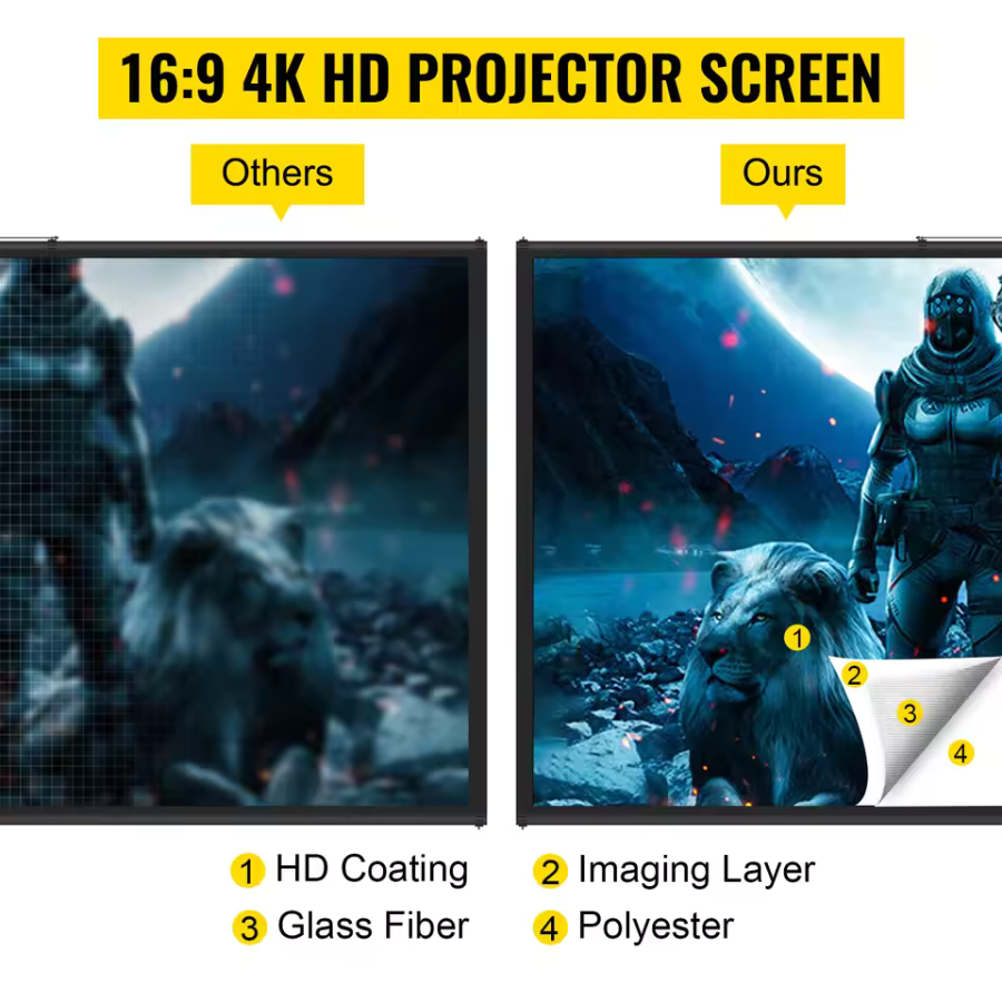 C-Series Tripod Projector Screen – 4K HD 16:9, Foldable Stand CinemoraPro™