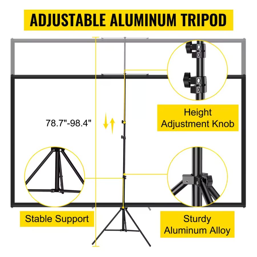 C-Series Tripod Projector Screen – 4K HD 16:9, Foldable Stand CinemoraPro™
